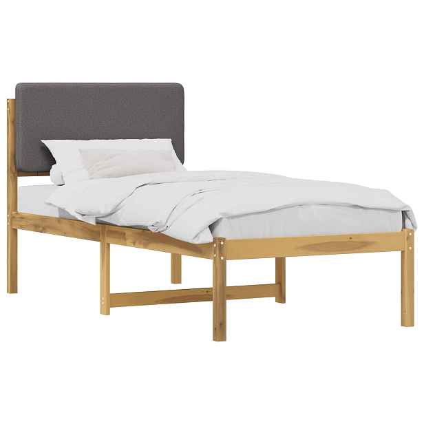 vidaXL Rám postele s čalouněným čelem Bělená a světle šedá 90 x 200 cm