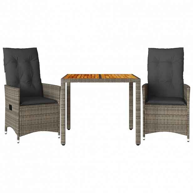 vidaXL 3dílný bistro set s poduškami šedý polyratan