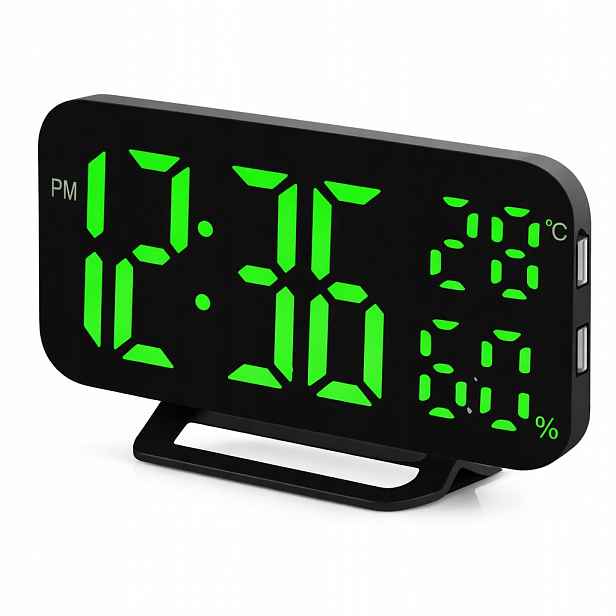 Led budík Jvd SB3725.1 s teploměrem, vlhkoměrem, Usb a funkcí odloženého buzení