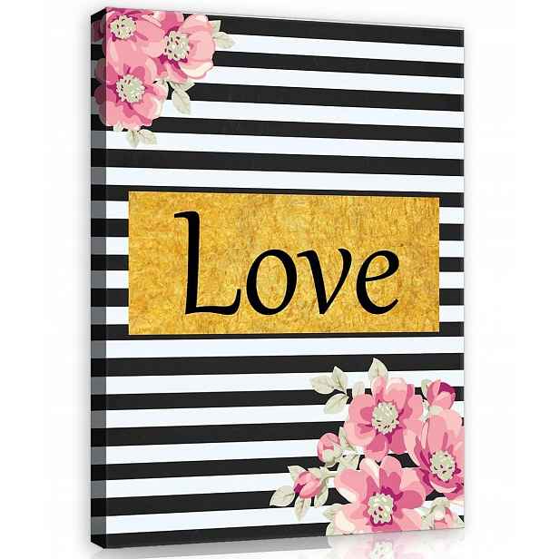 Obraz Na Plátně Canvas 75x100 Nápis Písmena Vzor Pásy Květiny Love Láska