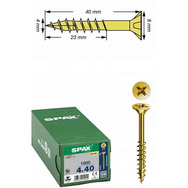 Univerzální šroub na dřevo (zlatý) Spax 4 x 40 mm Tg Yello-x 1000 ks