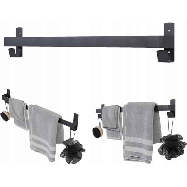 Věšák Na Ručníky Se 2 Loftovými Háčky, Černý, 60 CM