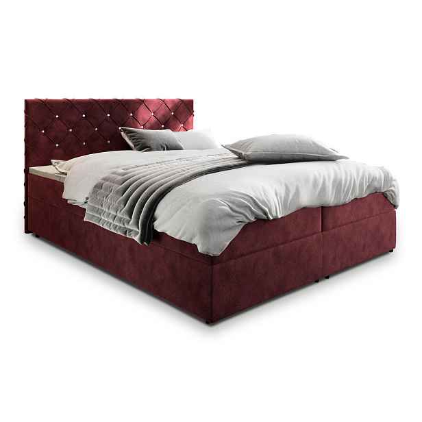 MASSENO AMERICKÁ POSTEL RIVA, 200x200 cm s matrací a úložným prostorem, H2+H3, červená