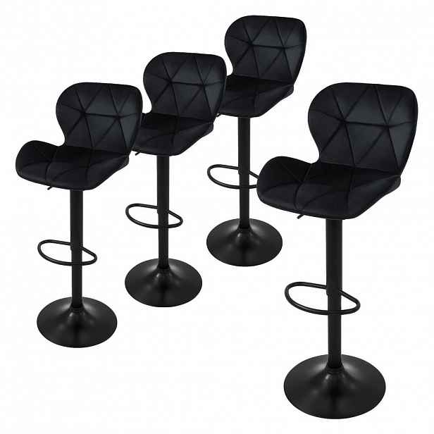 ML-DESIGN SADA 4 barových židlí, černé, sametové, výškově nastavitelné/otočné