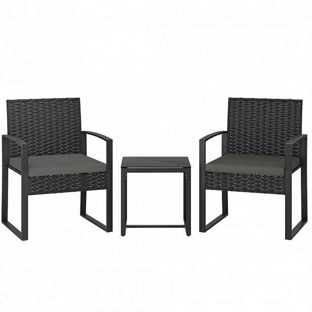 Modfu ZAHRADNÍ bistro set z oceli 55x58x76 cm tmavě šedý se 2 křesly, stolkem a odnímatelnými polštáři