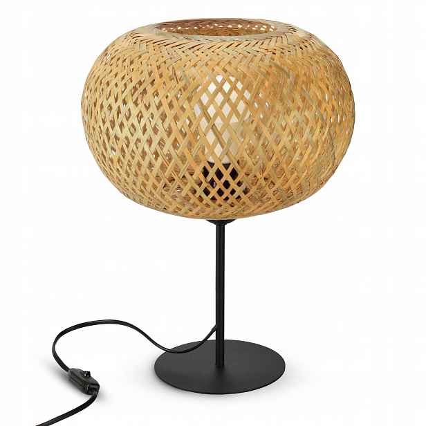 Noční stolní lampa na stůl 580-L1 Led E27 Boho Bambus Přírodní Pletená