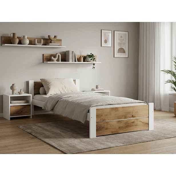 Postel IKAROS DOUBLE 90 x 200 cm, dub artisan/bílá Rošt: S laťkovým roštem, Matrace: Bez matrace