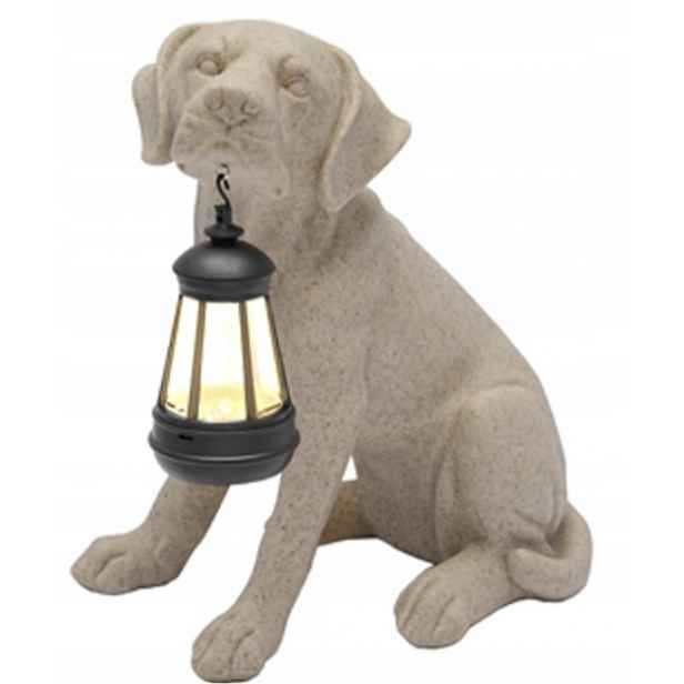 Živá figurka psa 29 cm s Led solární lucernou, dekorace do zahrady