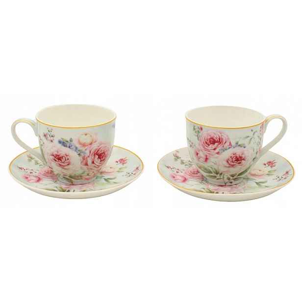 Home Elements Sada dvou porcelánových hrnků 270 ml s podšálky, Růže