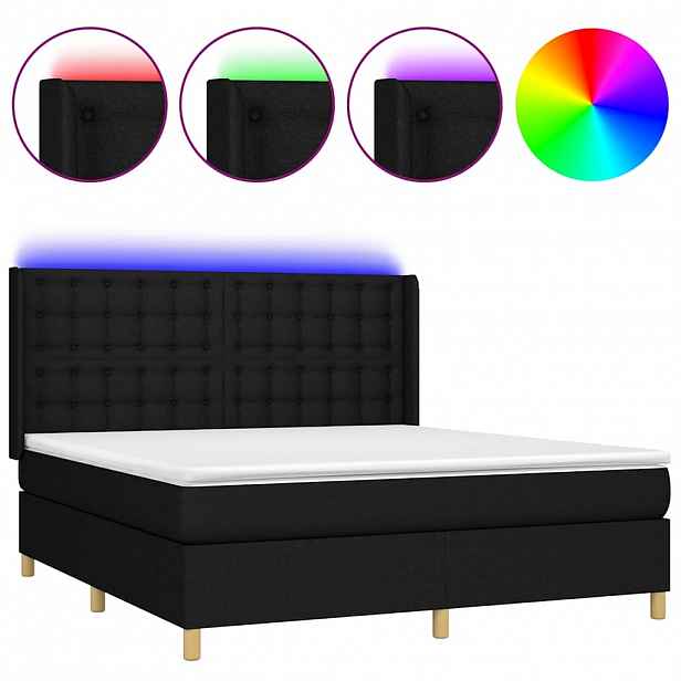 vidaXL Box spring postel s matrací a LED černá 160x200 cm textil