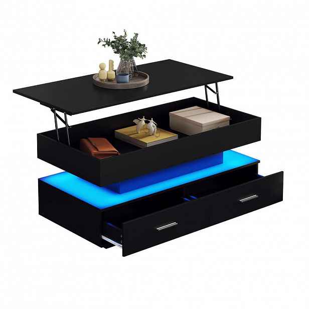 Redom KONFERENČNÍ stolek 100/50/44 cm s hydraulickým zdvihem, LED osvětlením a úložným prostorem, Černá