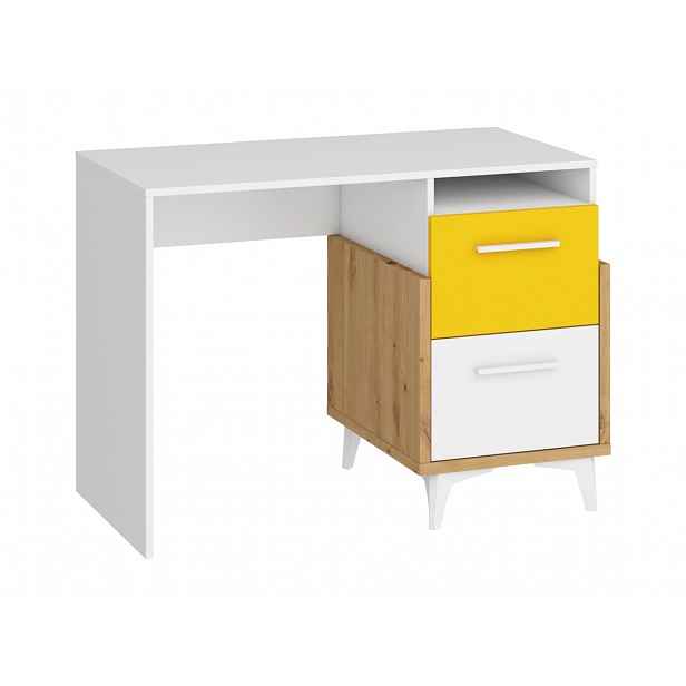 Hey – psací stůl 105, dub artisan/bílá/žlutá