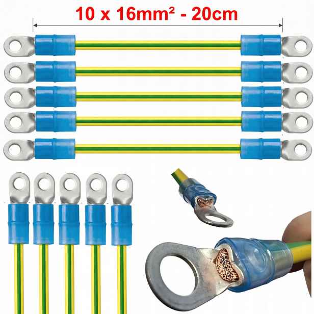 10x Měď Uziom Spojovací kabel Žlutozelený 16 mm2 Spojovací panely Pv German