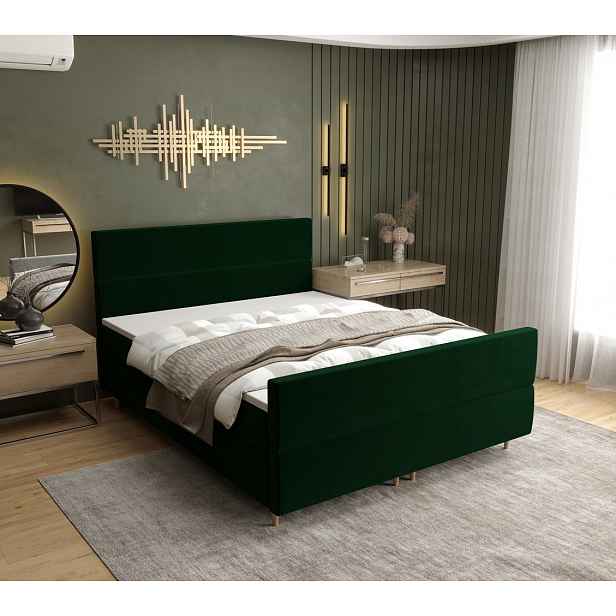 Kontinentální manželská postel ANGELES PLUS - 160x200, tmavě zelená