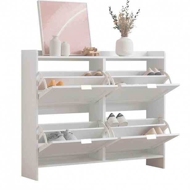 OKWISH BOTNÍK 110/24/90 cm bílý z dřevotřísky s výklopnými přihrádkami a úložným prostorem