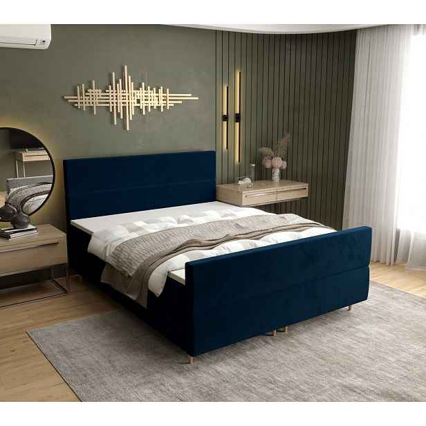 Kontinentální manželská postel ANGELES PLUS - 160x200, tmavě modrá