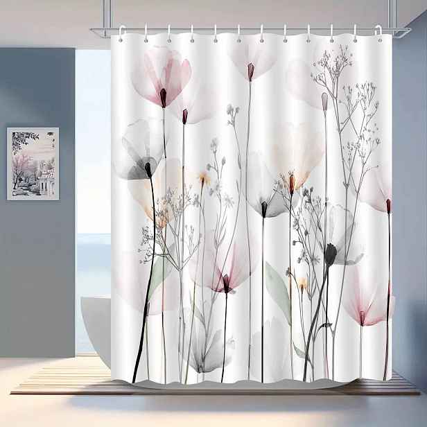 TEMU 1 ks Závěs do sprchy v severském stylu s květinovým , luxusní a stylová koupelnová závěs, dekorativní design do koupelny