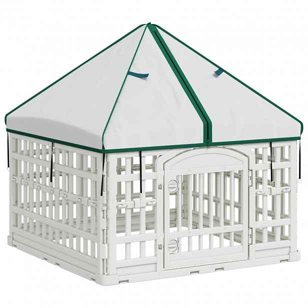 vidaXL 4-dílný psí výběh s střechou 88 x 88 x 112 cm Plast Bílá