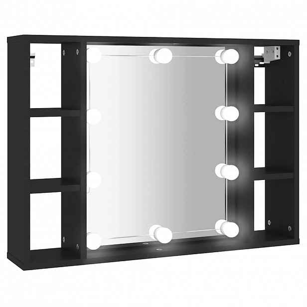 vidaXL Zrcadlová skříňka s LED černá 76 x 15 x 55 cm