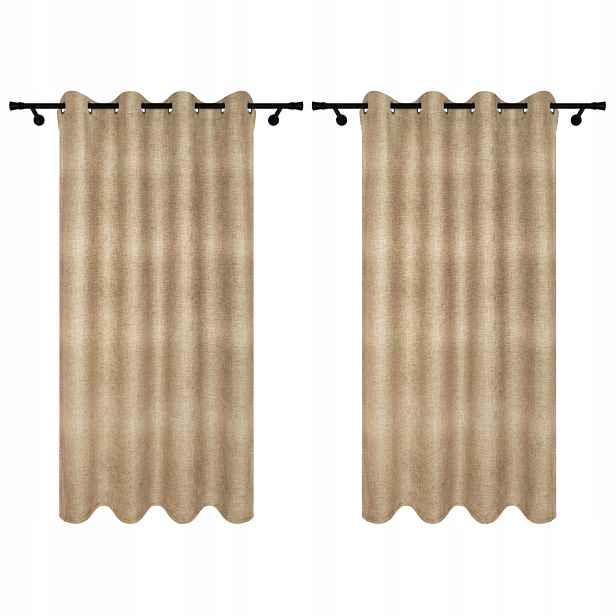 Záclony Na Kolečkách 140 x 230 CM Béžové Záclony S Lněným Vzorem 2 Kusy