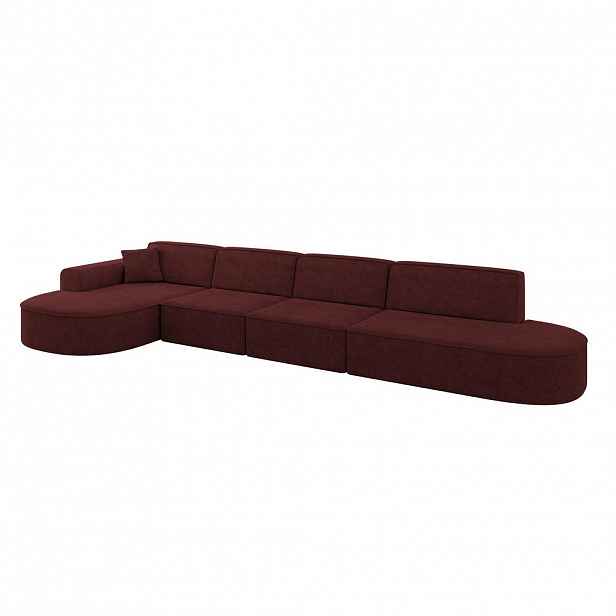 ALTDECOR ROHOVÁ SEDACÍ SOUPRAVA s otomanem vlevo MARI-L3 – 413 × 171 × 79 cm, bordó, velur