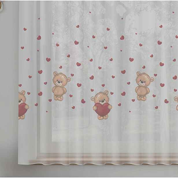 Mg Záclona Voál Medvídci srdce 300x150 cm obšité páskou