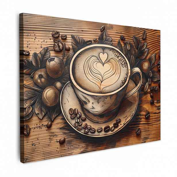 MuchoWow OBRAZ NA PLÁTNĚ Káva - Vintage - hnědá - šálek - dřevo 40x30 cm