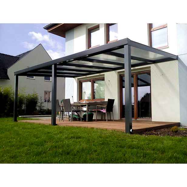 Sestava pro montáž hliníkové pergoly antracit 7016 PC 16 BOX 3 WALL čirá 4×2,5 m
