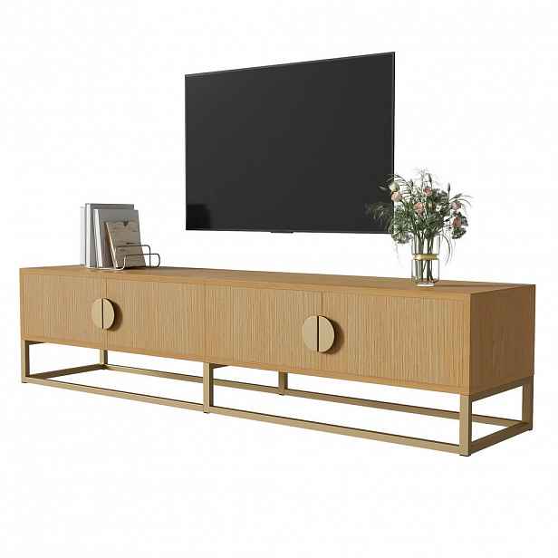 STILVORA TV STOLEK v přírodním dekoru se 4 dvířky, půlkruhovými úchyty a úložným prostorem, 180×40×40 cm