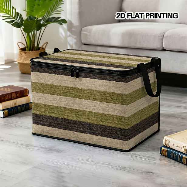 TEMU 1 ks Extra velký skládací úložný box na zip, lesní styl, vícebarevné pruhované třídění, vhodný pro oblečení, kalhoty a ložní prádlo, běžné
