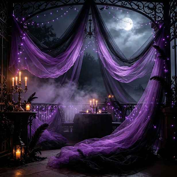 TEMU 4,0 m Černá a Tmavě Fialová Tylová Síť na Halloweenské Hororové Dekorace, Síťovina, Balení Rekvizit, Halloweenské Dekorace