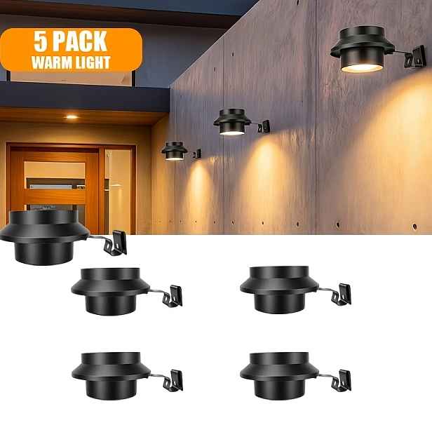 TEMU 5 ks nových solárních pouličních lamp, venkovní solární lampy, 3 LED velké žárovky, nástěnné plotové lampy, zahradní a dvorní nástěnné lampy,
