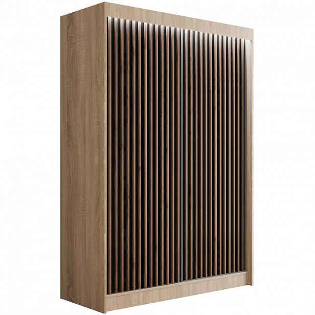 ALTDECOR ŠATNÍ SKŘÍŇ s LED, lamelové posuvné dveře VILANv2 – 150 cm Sonoma dub + lamely dub wotan