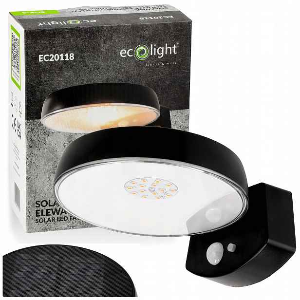 Solární Lampa Led s pohybovým a soumrakovým senzorem, fasádní, zahradní, 4000K