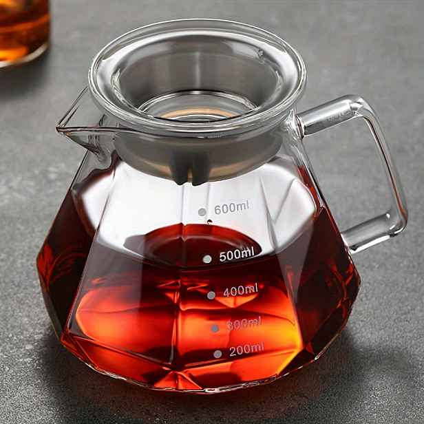 TEMU 600ml Jednotlivá nádoba, Průhledná hrnec na kávu, Zesílený žáruvzdorný skleněný hrnec na kávu, Diamantový hrnec na kávu, Odolný vůči chladu i