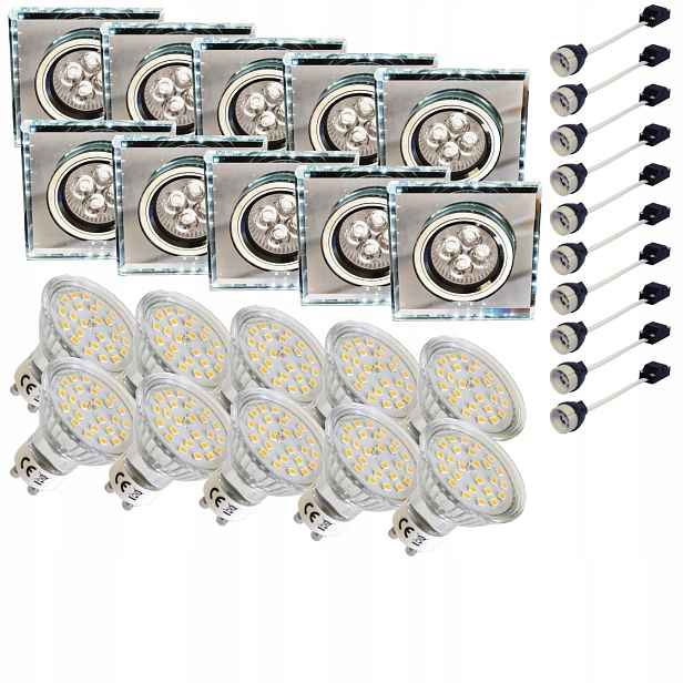 10x Halogenové stropní svítidlo Bílý Led pásek Led žárovka GU10 3W Sada