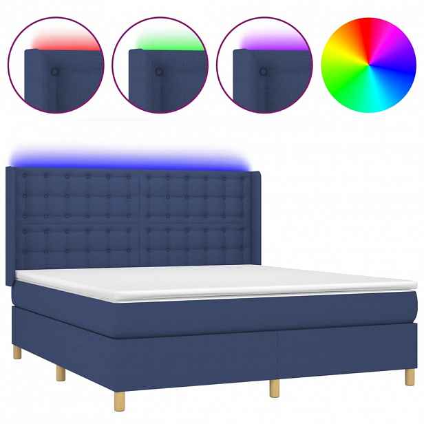 vidaXL Box spring postel s matrací a LED modrá 160x200 cm textil