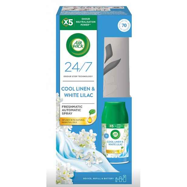 Air Wick komplet sada Cool Linen & White Lilac (strojek bílý + náplň Vůně svěžího p 250ml)