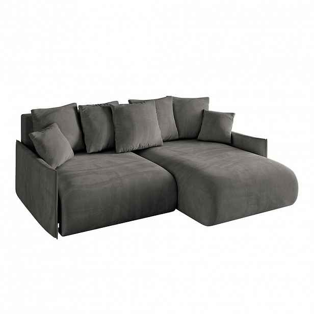 ALTDECOR ROHOVÁ SEDAČKA s otomanem vpravo ONESK-L -v1 216x177x72 tmavě šedý velur