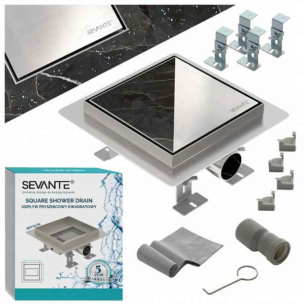 Podlahový odtok 2v1 čtvercový 12x12 cm Flat inox nerezová ocel Sevante
