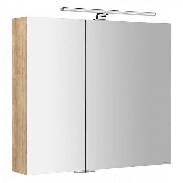Sapho Mirró - Zrcadlová skříňka s LED osvětlením 80x70x16 cm, 2x dvířka, dub alabama MC080-0022
