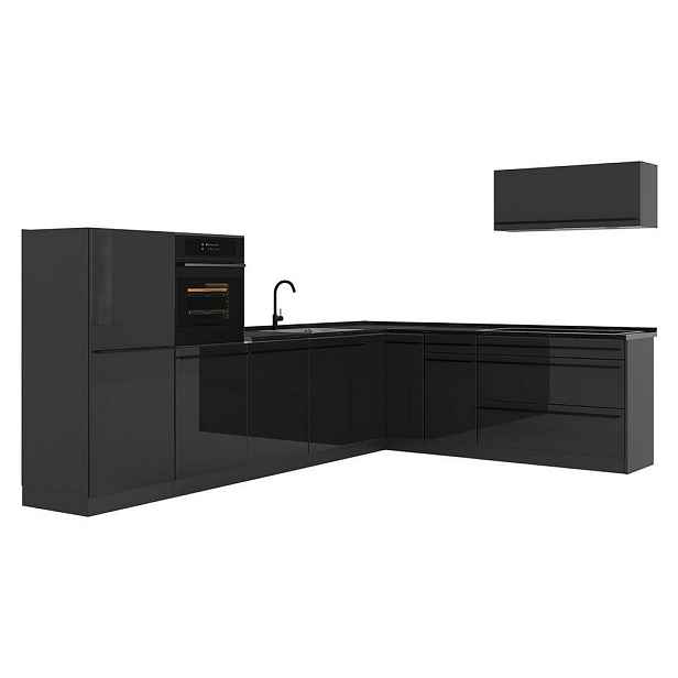 Vicco ROHOVÁ KUCHYŇ R-Line, Antracitový vysoký lesk/Antracit, 327 x cm pracovná doska antracitová