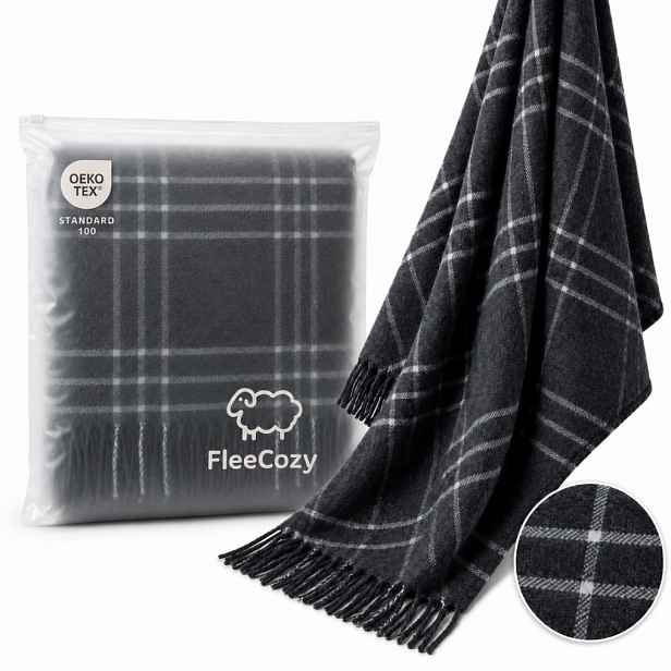 Deka 140x200 90% vlna superfine 10% kašmír antracit 245 g/m²