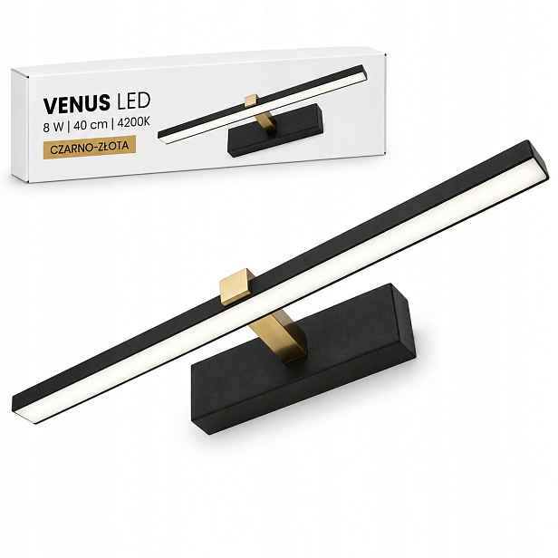 Lampa do obývacího pokoje Venus Led 8W 40 cm černo-zlatá 4200K IP44 580lm nástěnná
