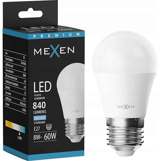 Mexen Nova Led Žárovka E27 G45 8W Studená Bílá 6500K 840 LM