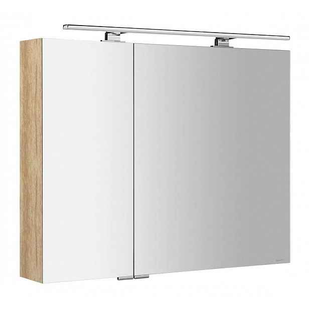 Sapho Mirró - Zrcadlová skříňka s LED osvětlením 90x70x16 cm, 2x dvířka, dub alabama MC090-0022