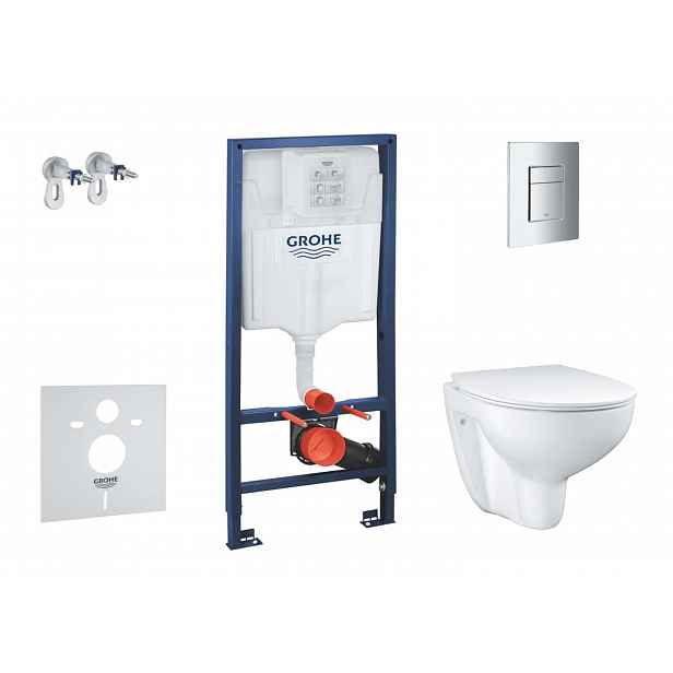 Grohe Solido - Set předstěnové instalace, klozetu a Slim sedátka Bau Ceramic, softclose, tlačítko Even, chrom SANI15BB1101