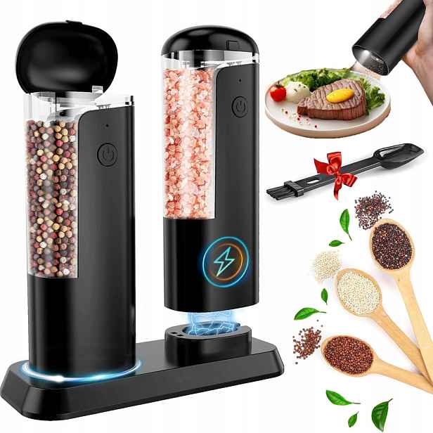 Elektrický Mlýnek Na Pepř A Sůl, Sada 2 Ks, Nabíjecí Usb Podstavec