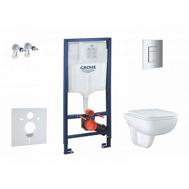 Grohe Solido - Set předstěnové instalace, klozetu a sedátka Start Edge Ceramic, softclose, tlačítko Even, chrom SANI15BB1103