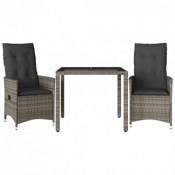 vidaXL 3dílný bistro set s poduškami šedý polyratan